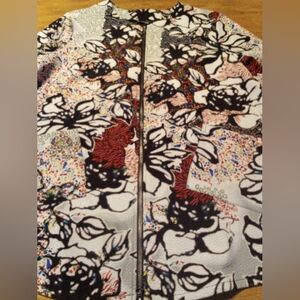 Bryn Walker Textured Jacquard Multicolored Floral Print Zippered Jacket Size XL